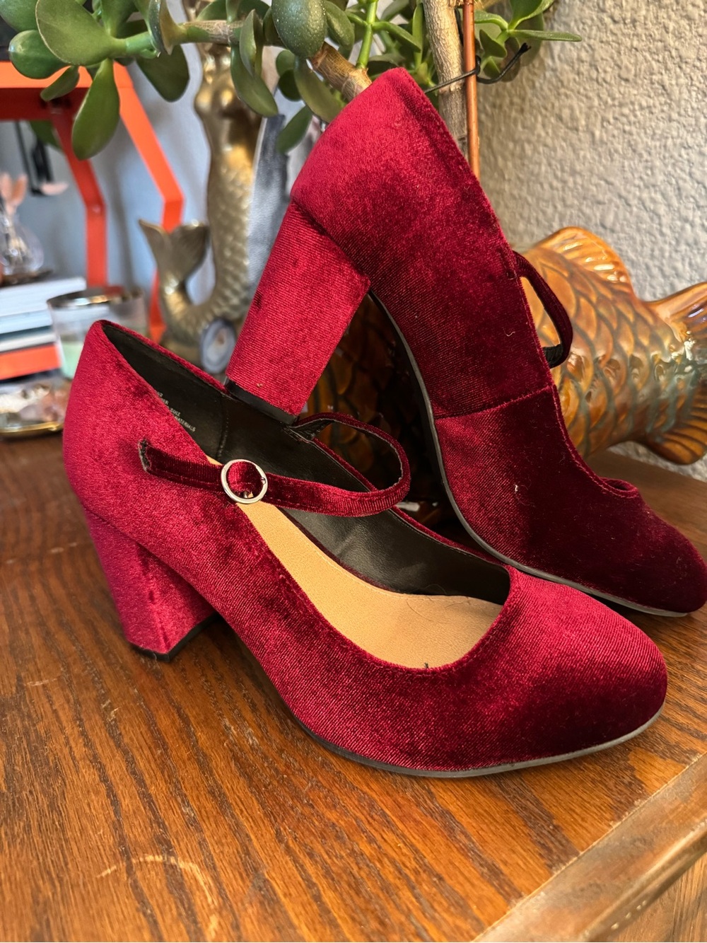 torrid Wine Red Velvet Mary Jane Block Heel